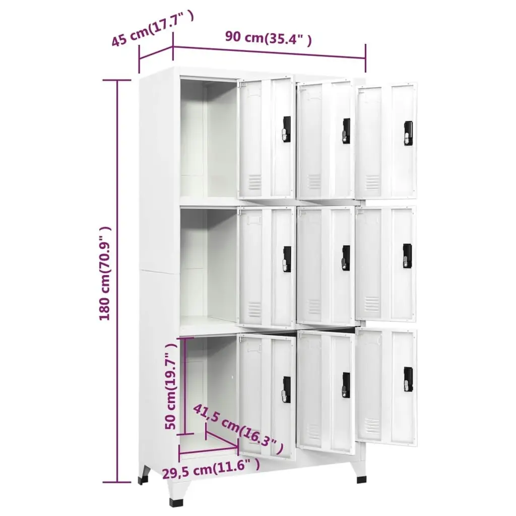 Locker Cabinet White 90x45x180 cm Steel 339804