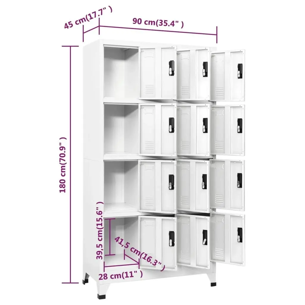 Locker Cabinet White 90x45x180 cm Steel 339812