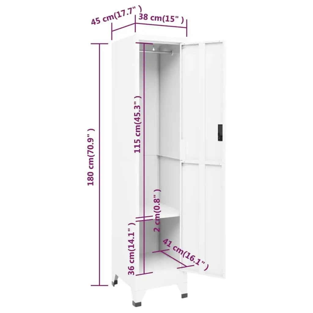 Locker Cabinet White 38x45x180 cm Steel 339772