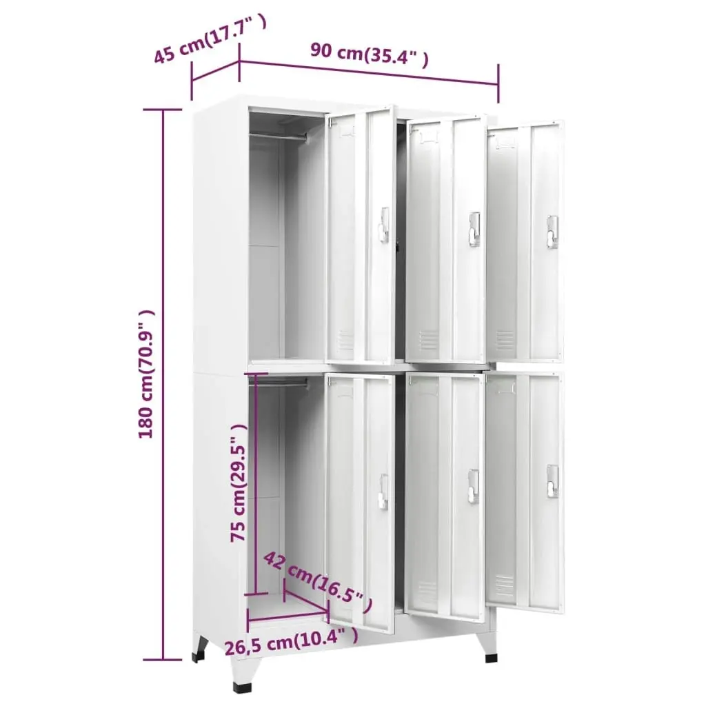 Locker Cabinet with 6 Compartments Steel 90x45x180 cm Grey 20156