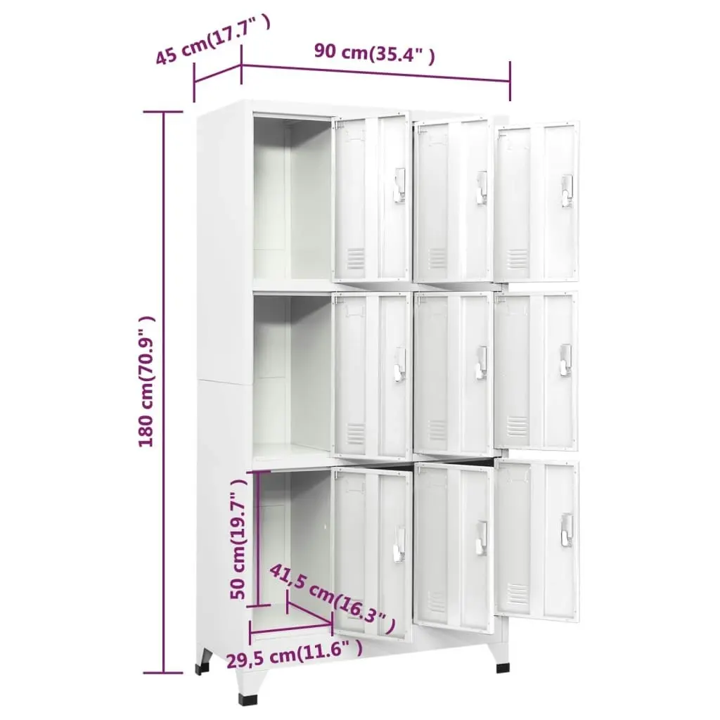 Locker Cabinet with 9 Compartments Steel 90x45x180 cm Grey 20157