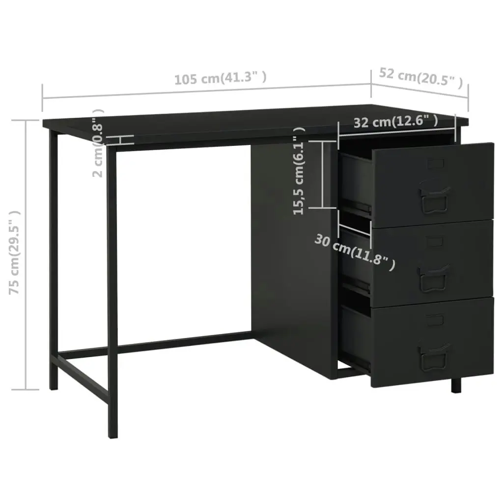 Industrial Desk with Drawers Black 105x52x75 cm Steel 339634