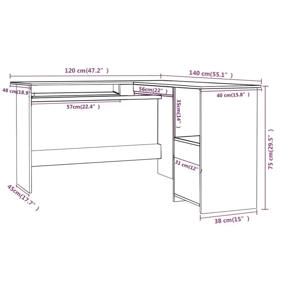 L-Shaped Corner Desk Concrete Grey 120x140x75 cm Engineered Wood 800751