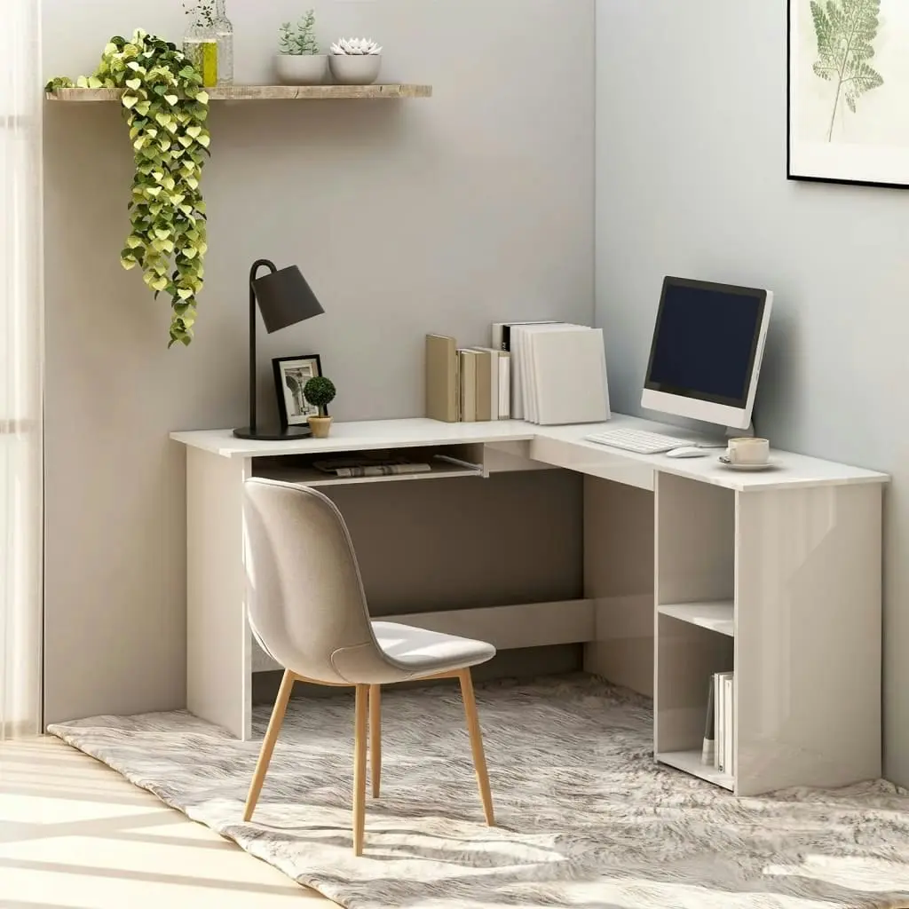 L-Shaped Corner Desk High Gloss White 120x140x75 cm Engineered Wood 800753