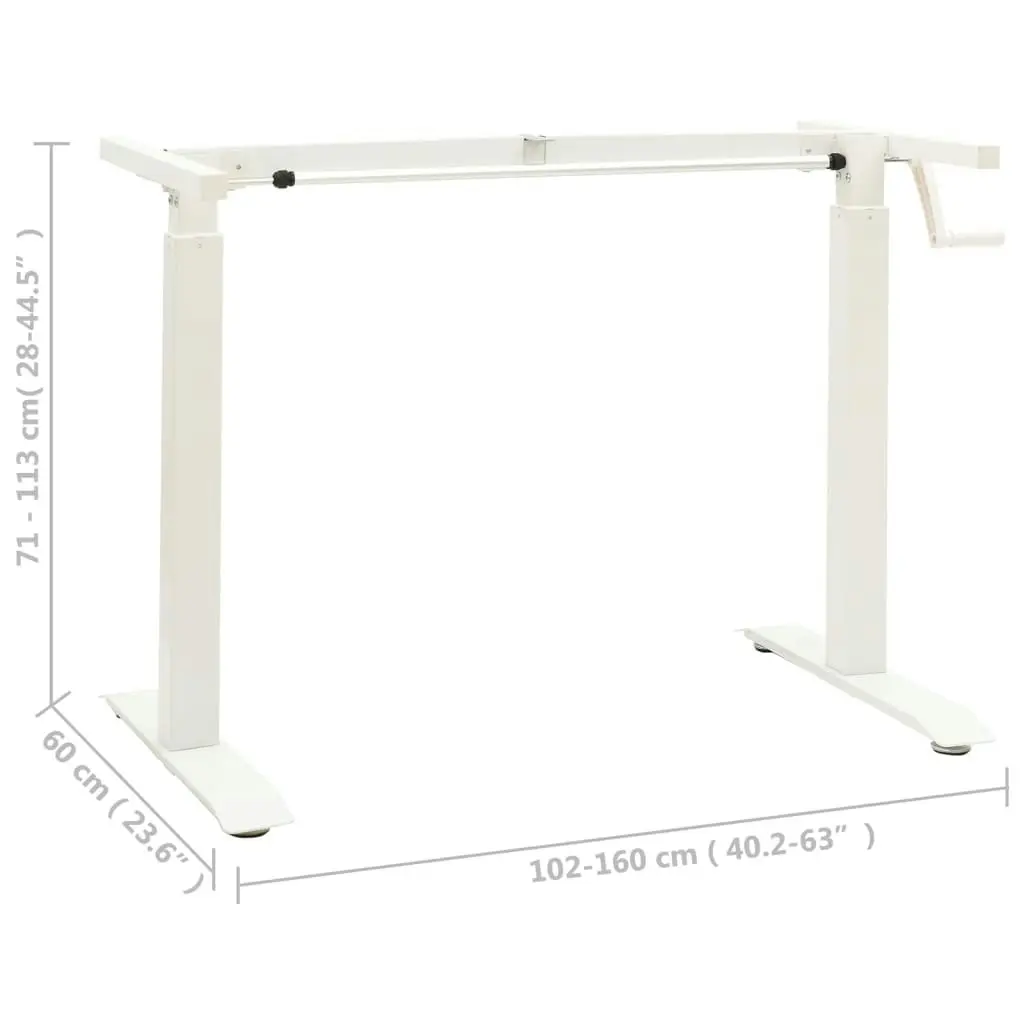 Manual Height Adjustable Standing Desk Frame Hand Crank White 321718