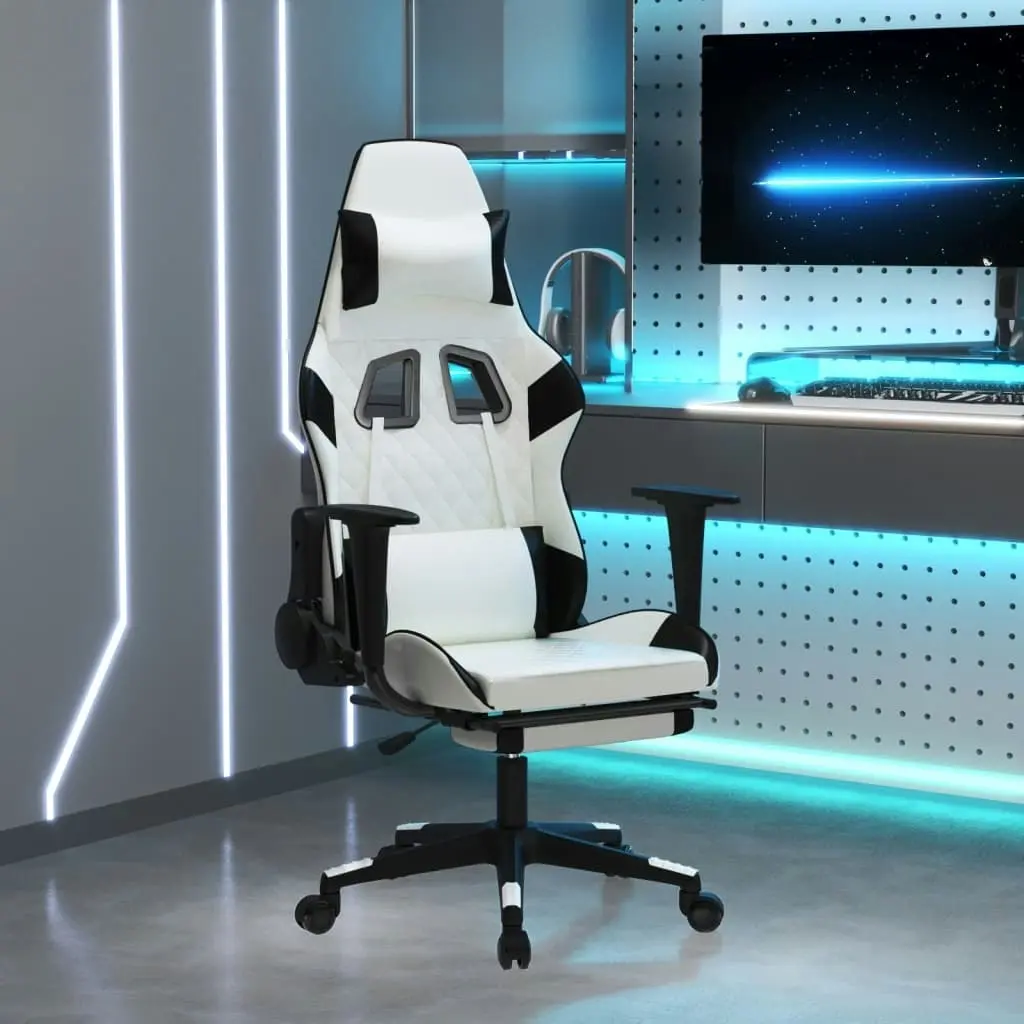 Massage Gaming Chair with Footrest White&Black Faux Leather 345531