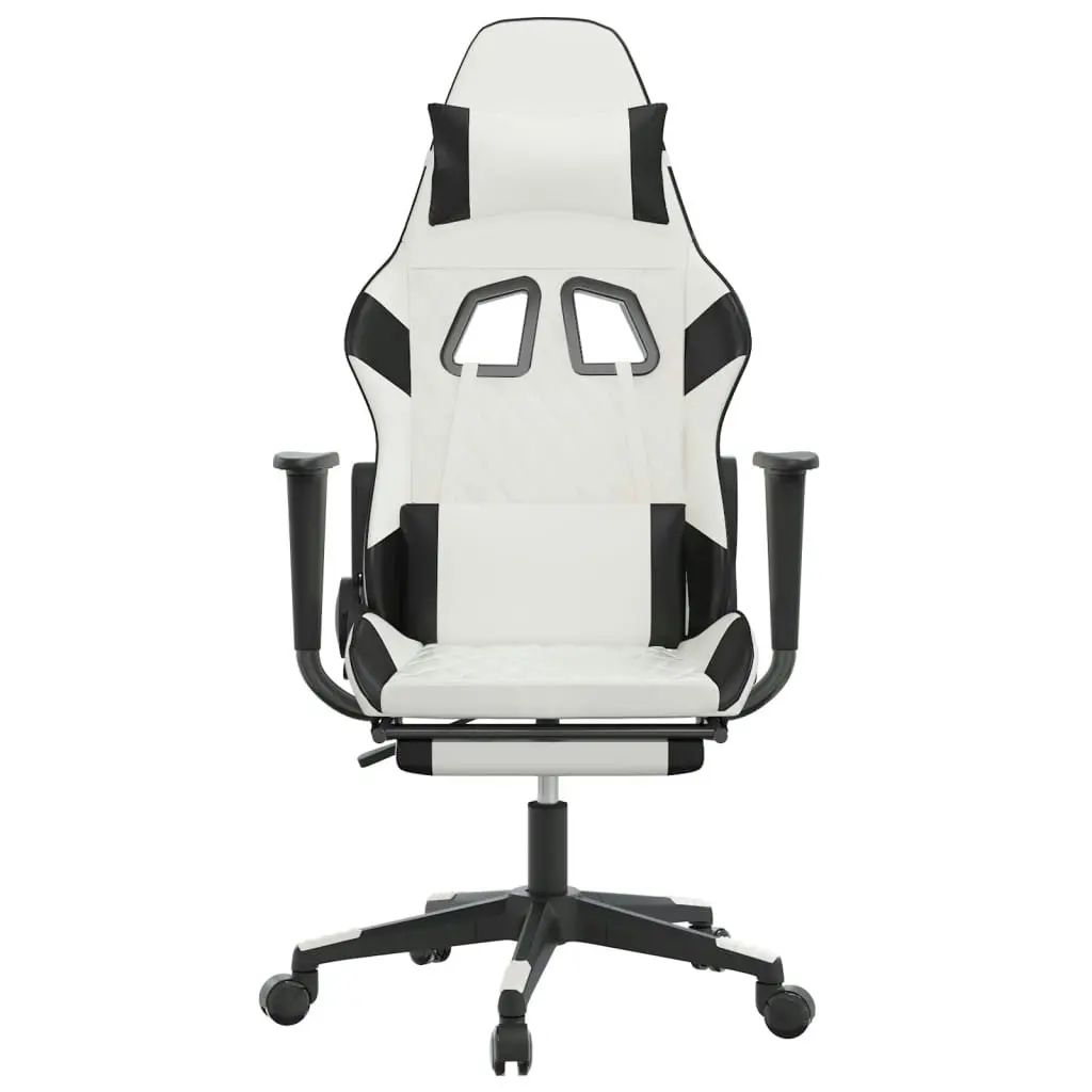 Massage Gaming Chair with Footrest White&Black Faux Leather 345531