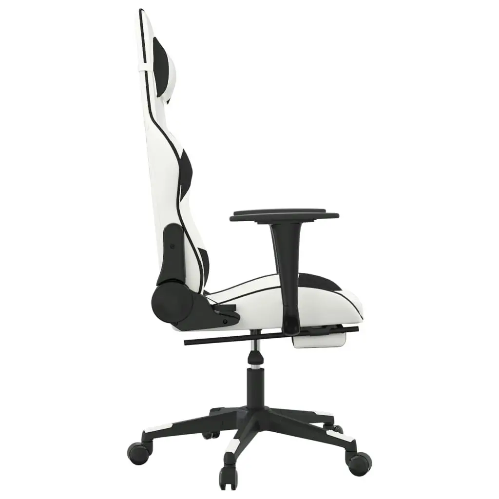 Massage Gaming Chair with Footrest White&Black Faux Leather 345531