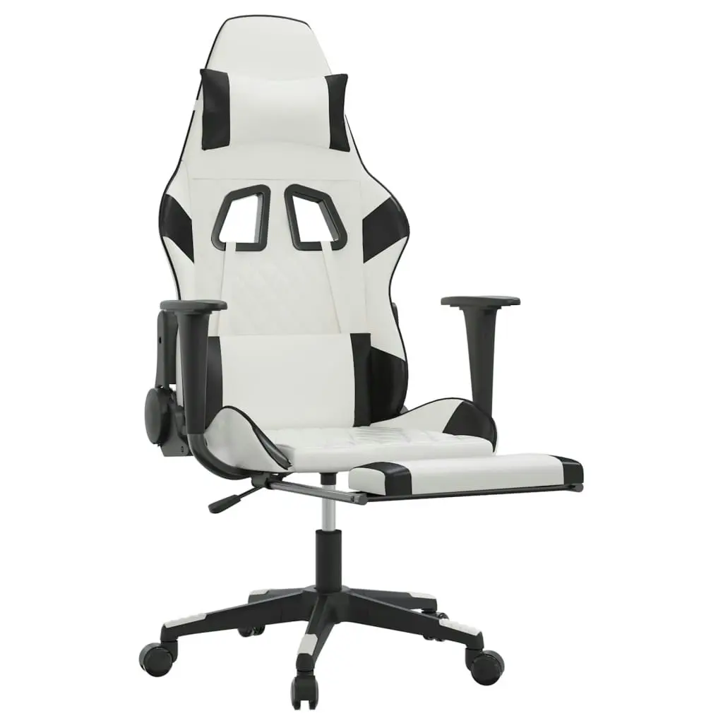 Massage Gaming Chair with Footrest White&Black Faux Leather 345531