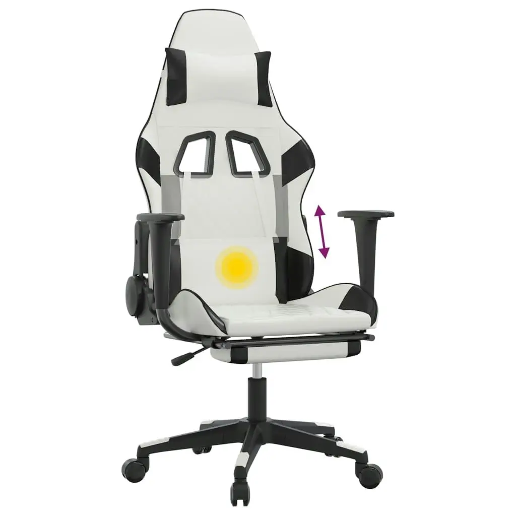 Massage Gaming Chair with Footrest White&Black Faux Leather 345531