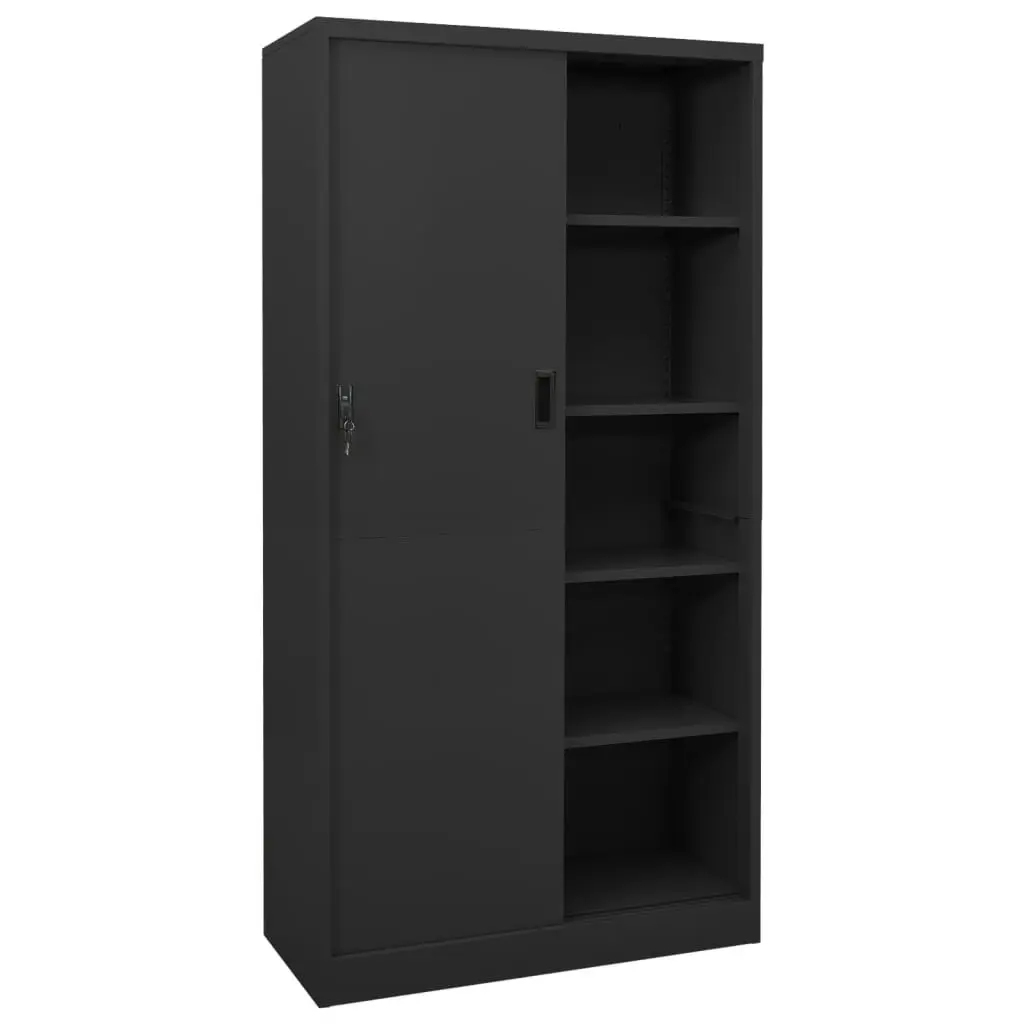 Office Cabinet with Sliding Door Anthracite 90x40x180 cm Steel 335961