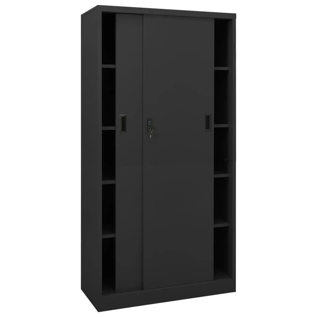 Office Cabinet with Sliding Door Anthracite 90x40x180 cm Steel 335961