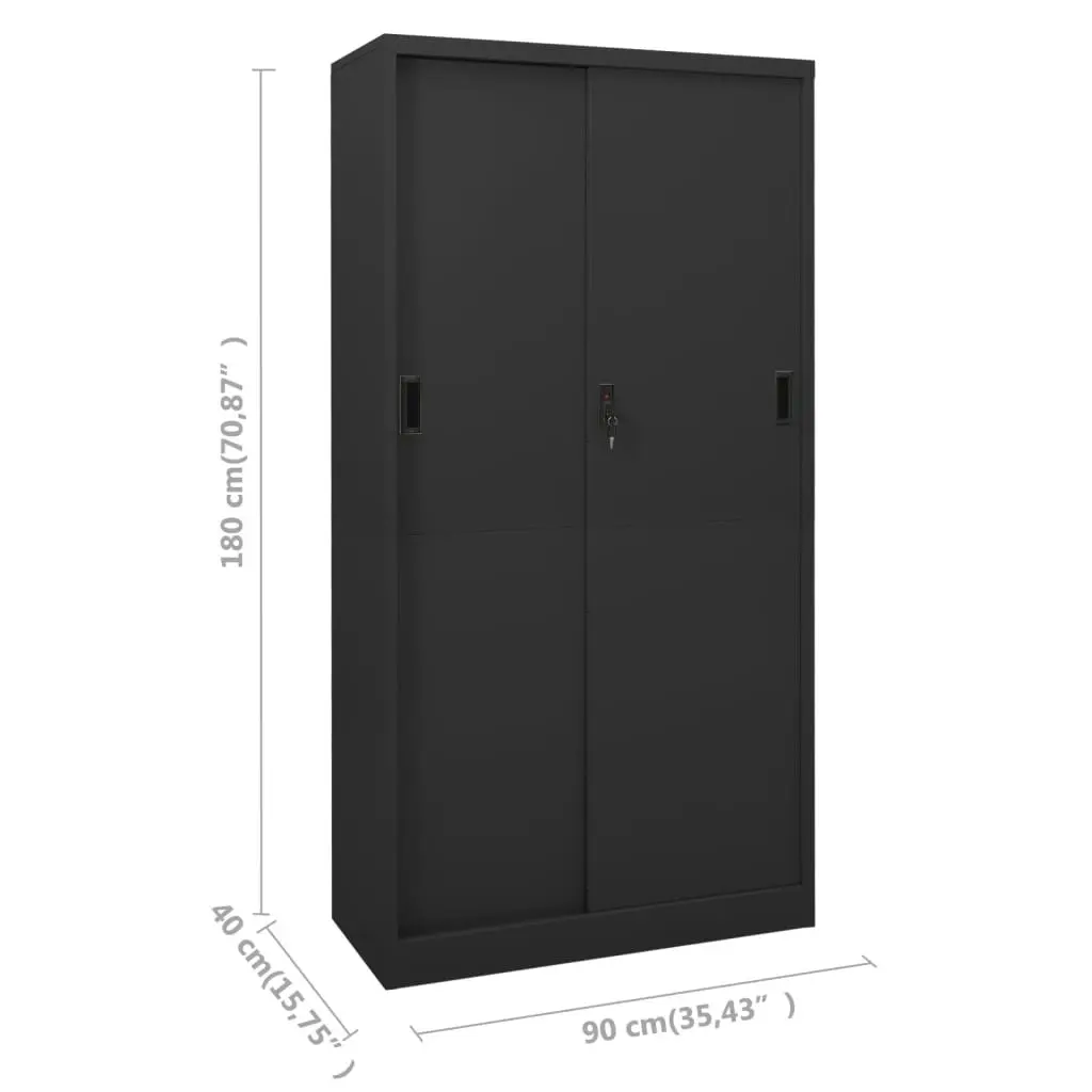 Office Cabinet with Sliding Door Anthracite 90x40x180 cm Steel 335961