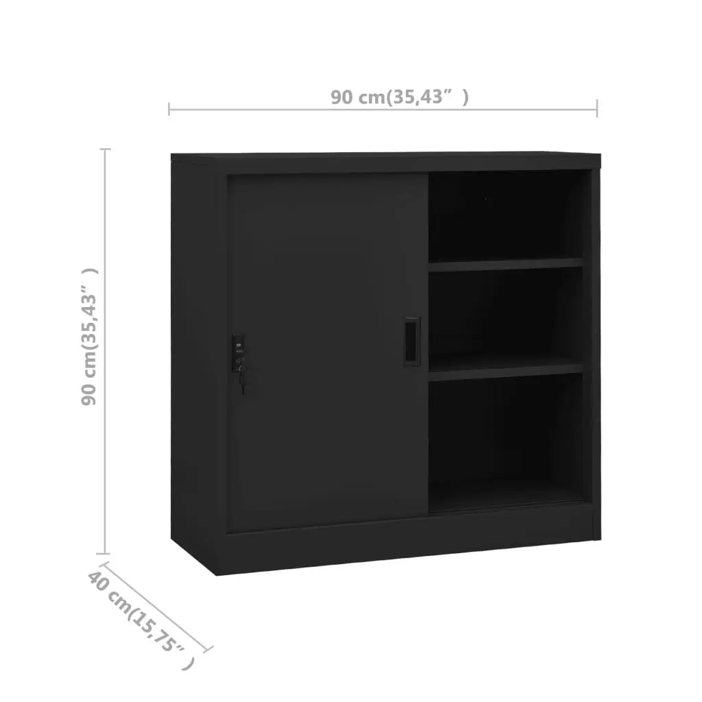 Office Cabinet with Sliding Door Anthracite 90x40x90 cm Steel 335953