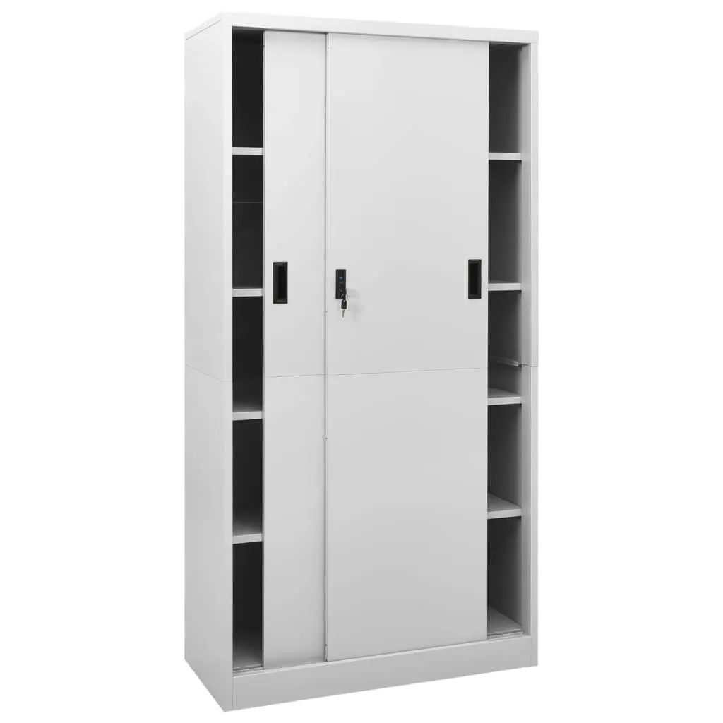 Office Cabinet with Sliding Door Light Grey 90x40x180 cm Steel 335959