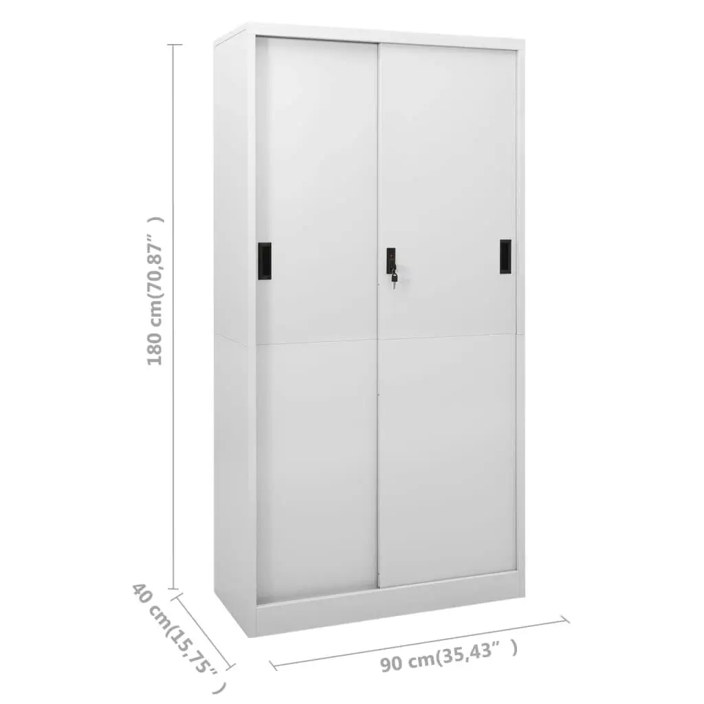 Office Cabinet with Sliding Door Light Grey 90x40x180 cm Steel 335959