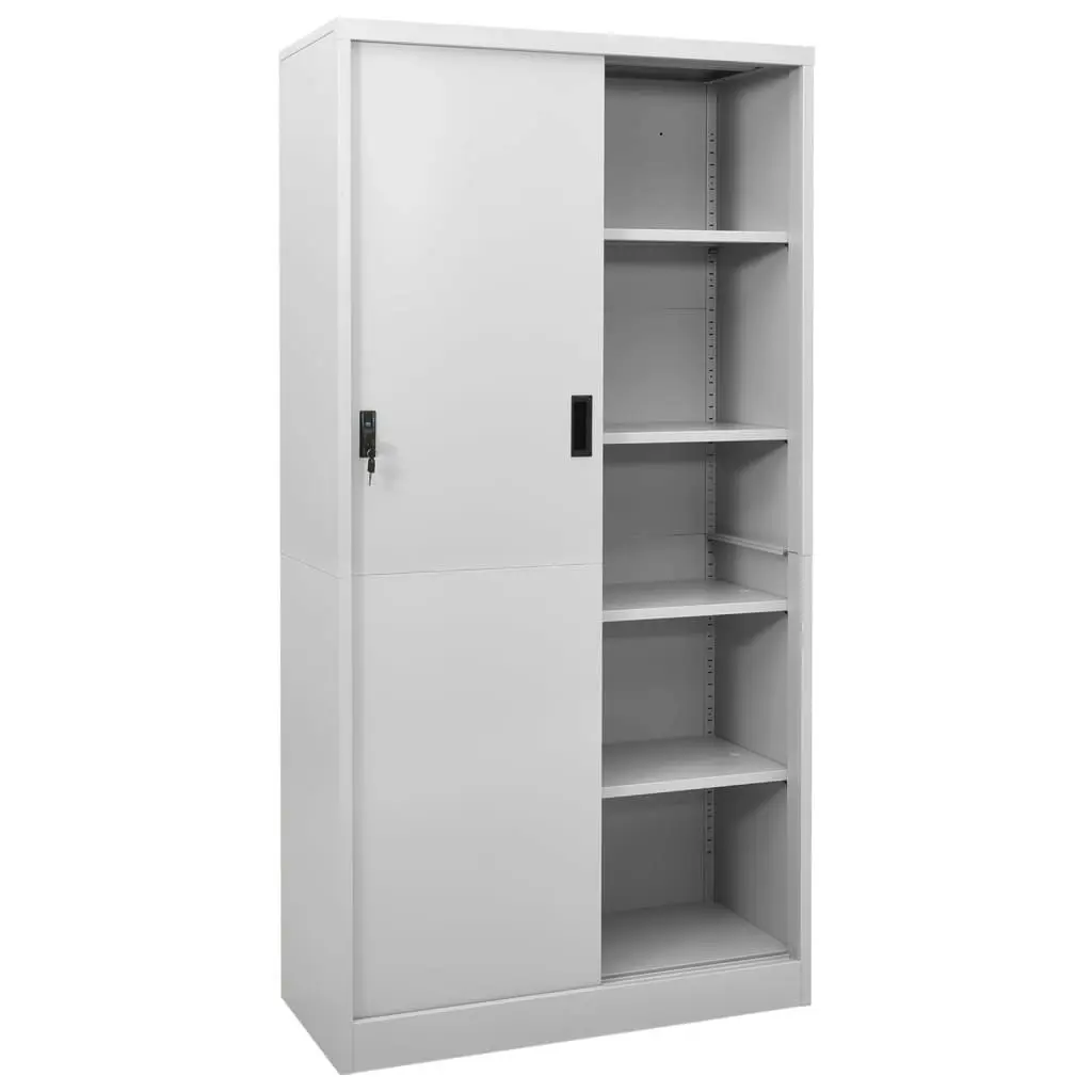 Office Cabinet with Sliding Door Light Grey 90x40x180 cm Steel 335959