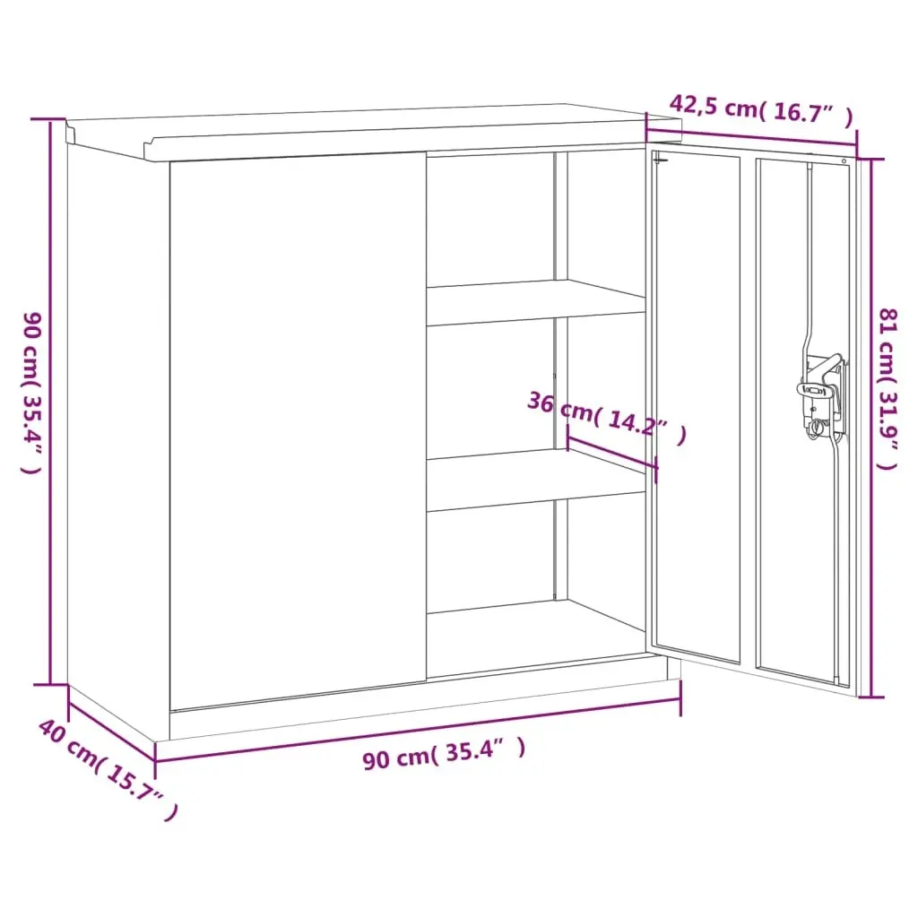 Office Cabinet with 2 Doors Grey 90 cm Steel 20114