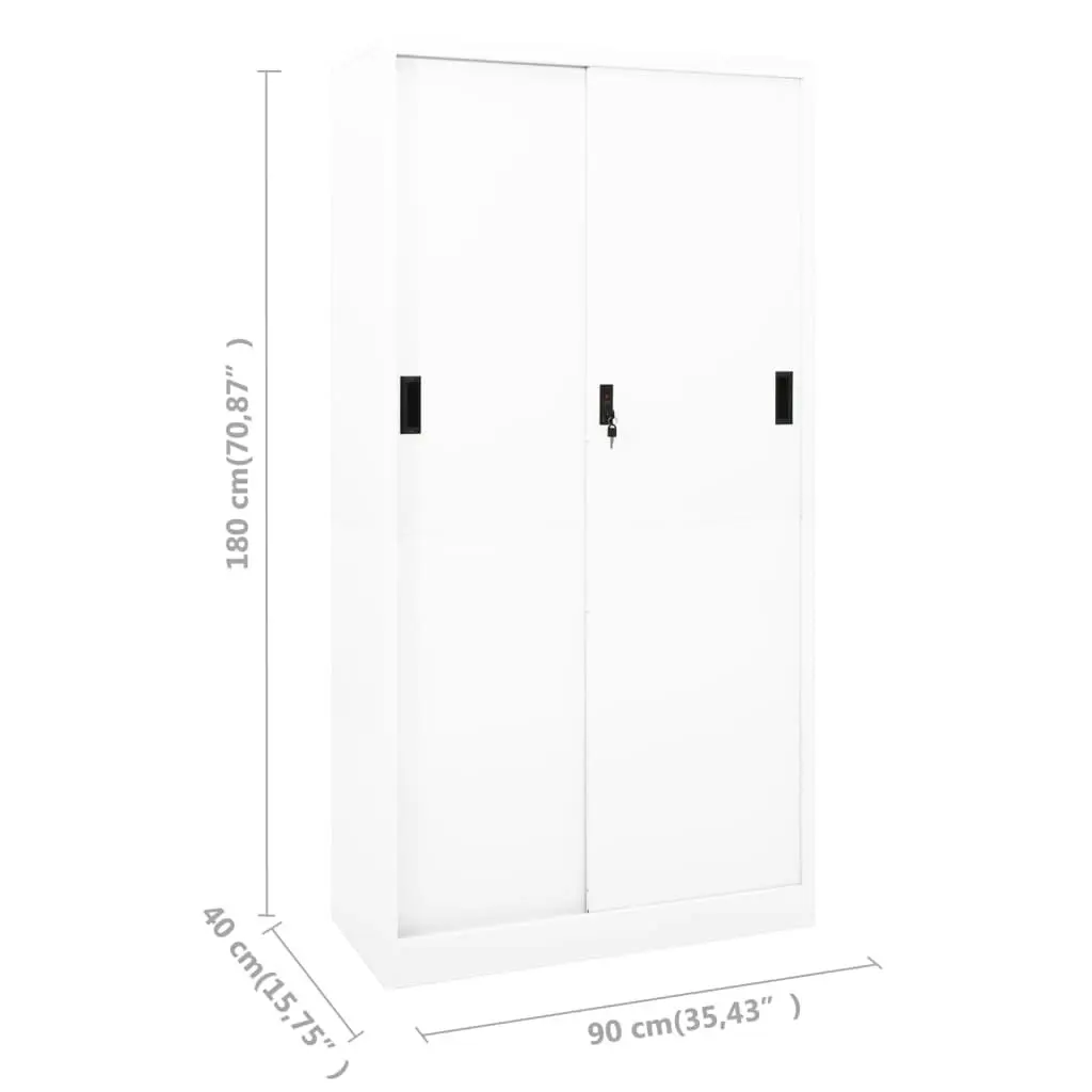 Office Cabinet with Sliding Door White 90x40x180 cm Steel 335958