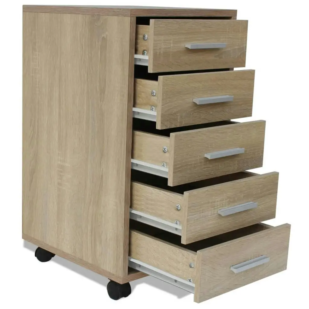 Office Drawer Unit with Castors 5 Drawers Oak 243063