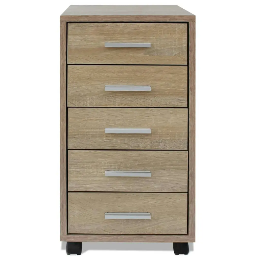 Office Drawer Unit with Castors 5 Drawers Oak 243063