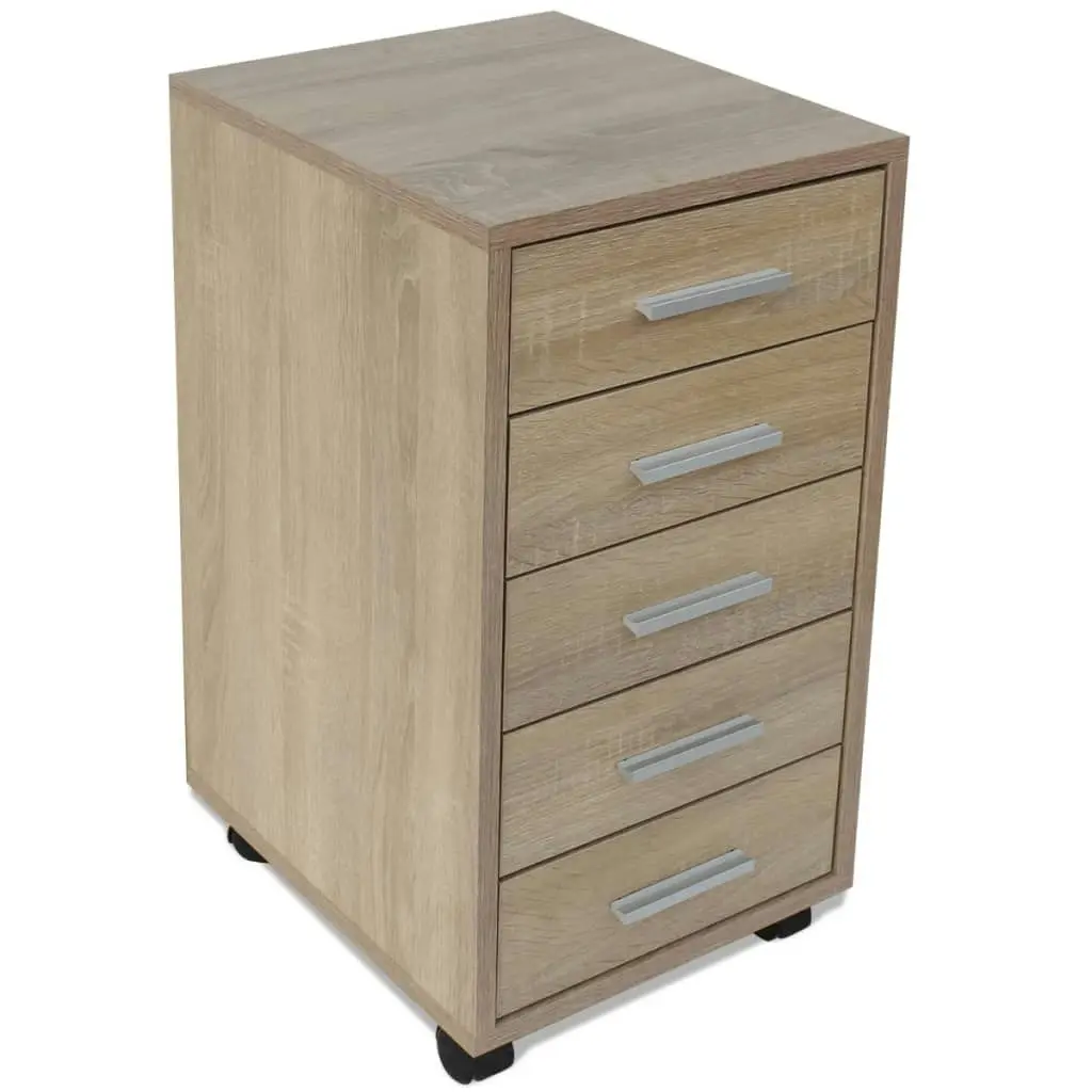 Office Drawer Unit with Castors 5 Drawers Oak 243063