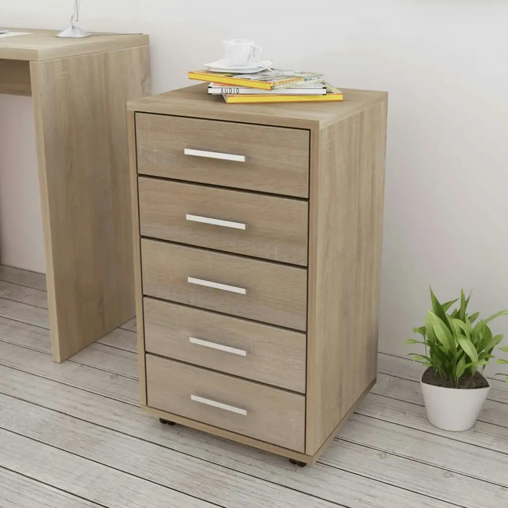 Office Drawer Unit with Castors 5 Drawers Oak 243063