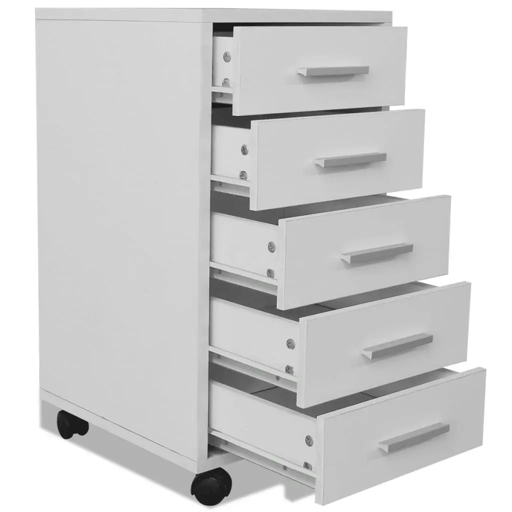 Office Drawer Unit with Castors 5 Drawers White 243064