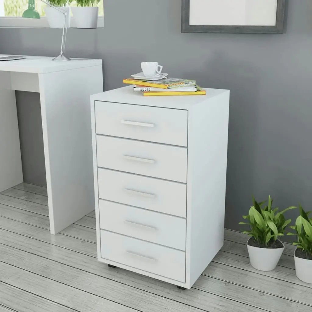 Office Drawer Unit with Castors 5 Drawers White 243064