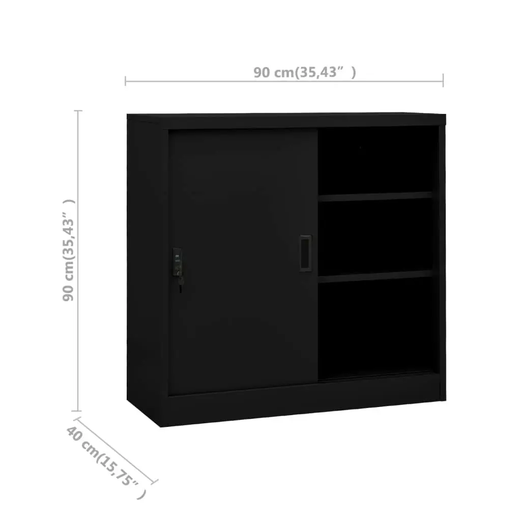 Office Cabinet with Sliding Door Black 90x40x90 cm Steel 335952