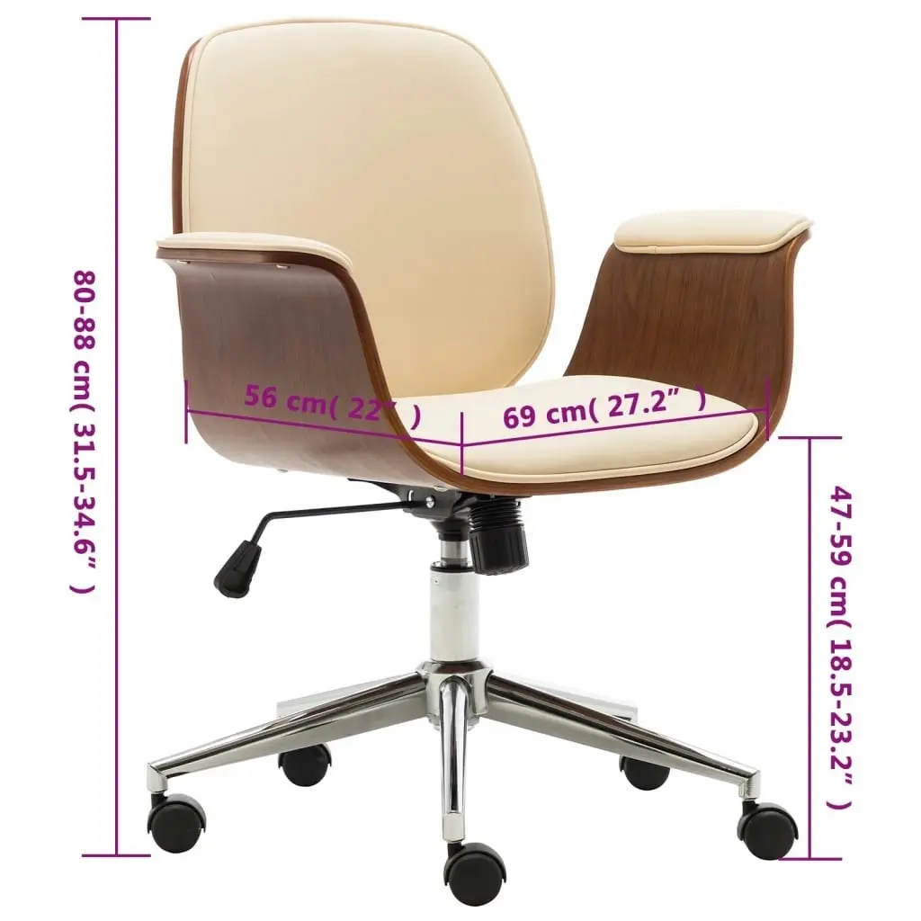 Office Chair Cream Bent Wood and Faux Leather 283127