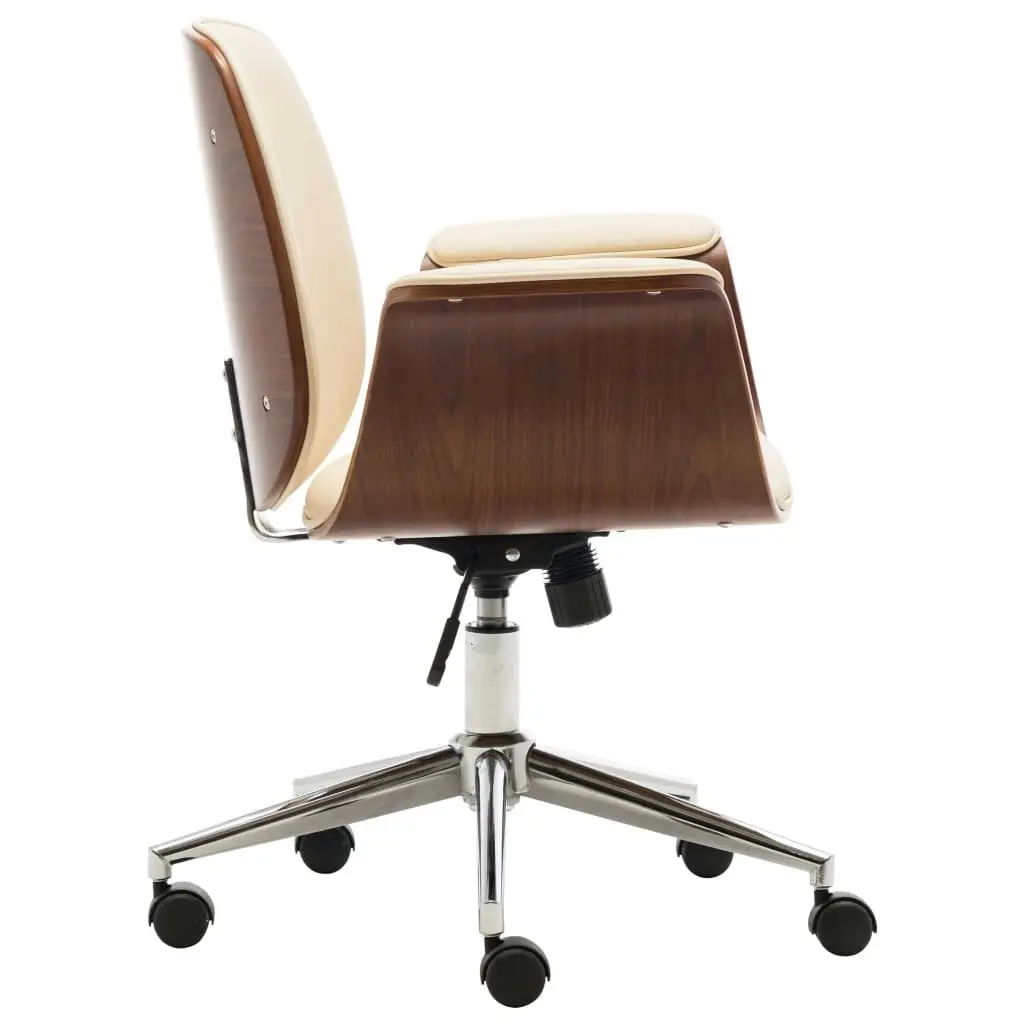 Office Chair Cream Bent Wood and Faux Leather 283127