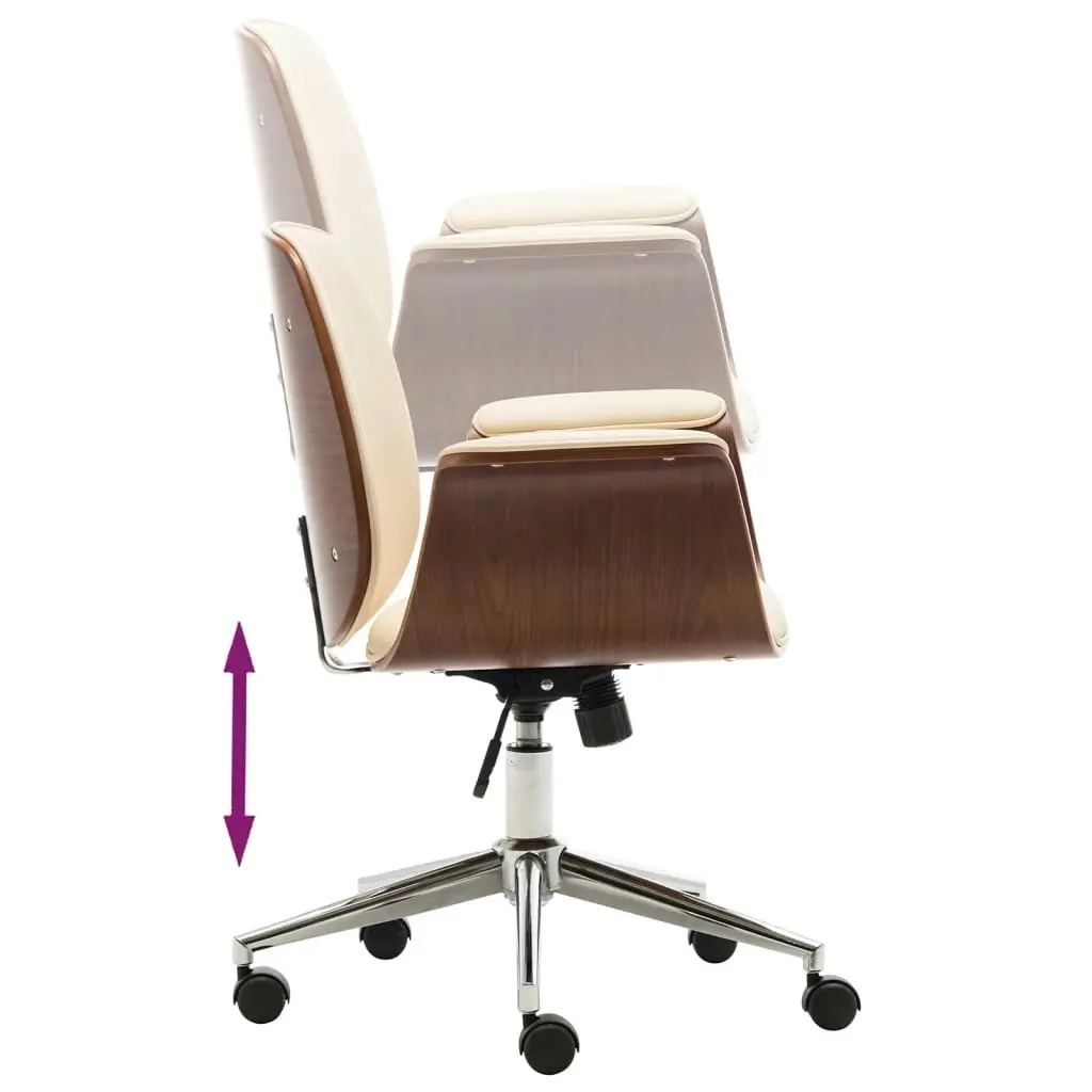 Office Chair Cream Bent Wood and Faux Leather 283127