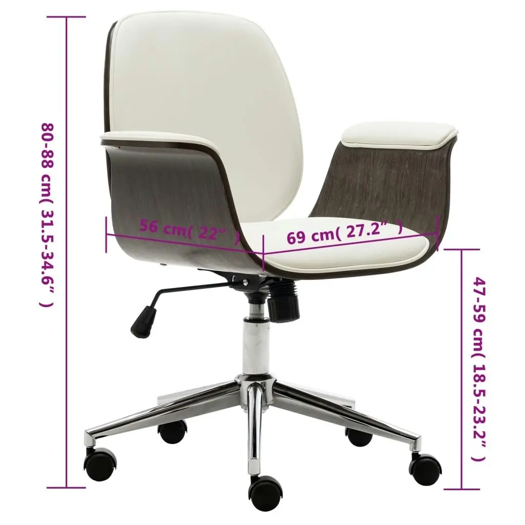 Office Chair White Bent Wood and Faux Leather 283126