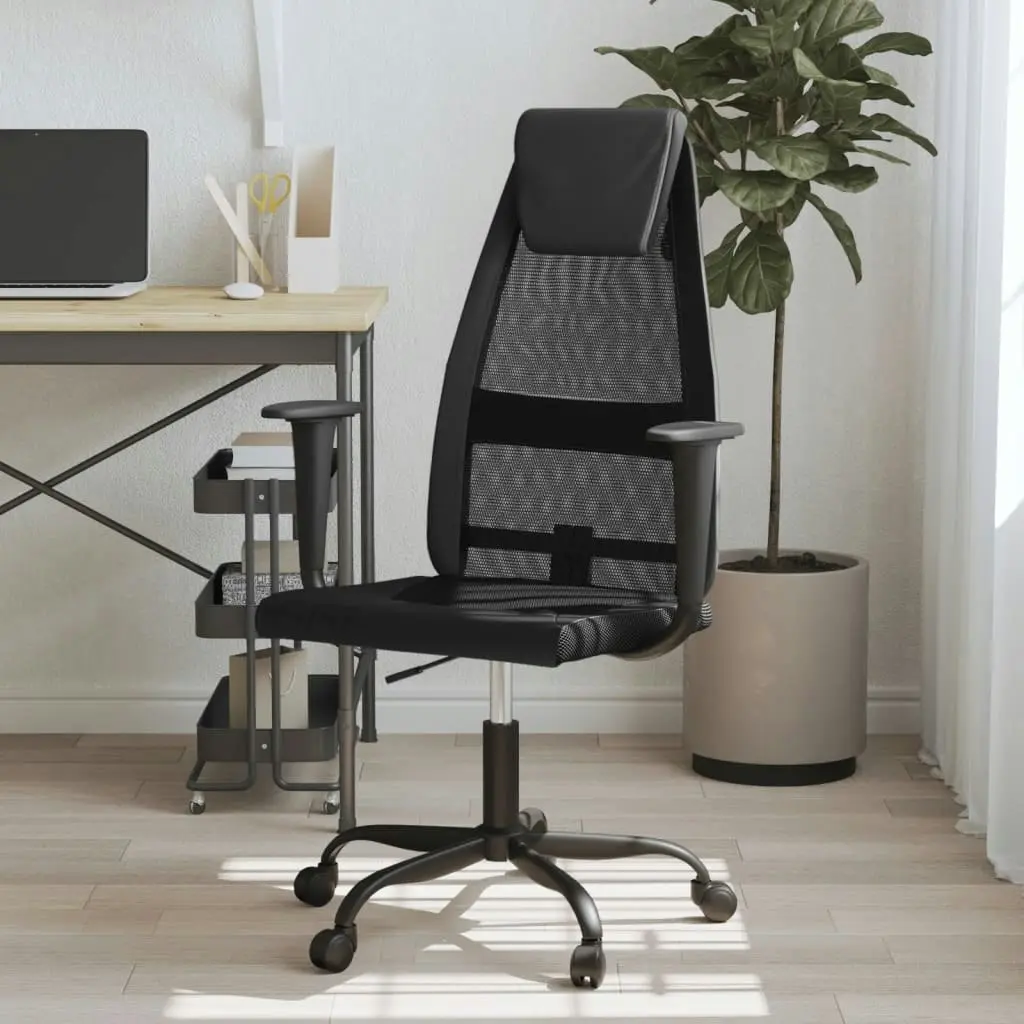 Office Chair Height Adjustable Black Mesh Fabric and Faux Leather 353023