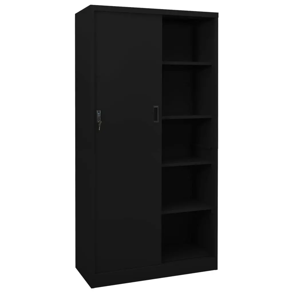 Office Cabinet with Sliding Door Black 90x40x180 cm Steel 335960