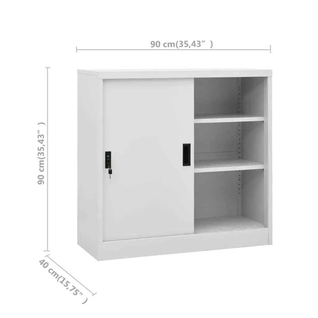 Office Cabinet with Sliding Door Light Grey 90x40x90 cm Steel 335951