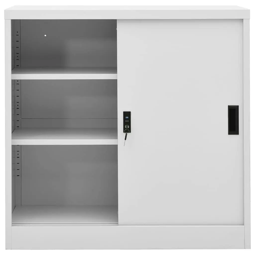 Office Cabinet with Sliding Door Light Grey 90x40x90 cm Steel 335951