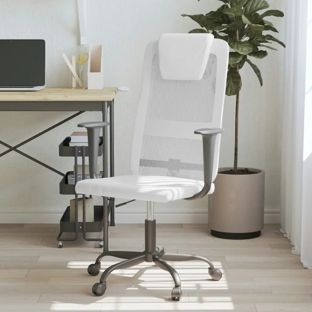 Office Chair Height Adjustable White Mesh Fabric and Faux Leather 353021