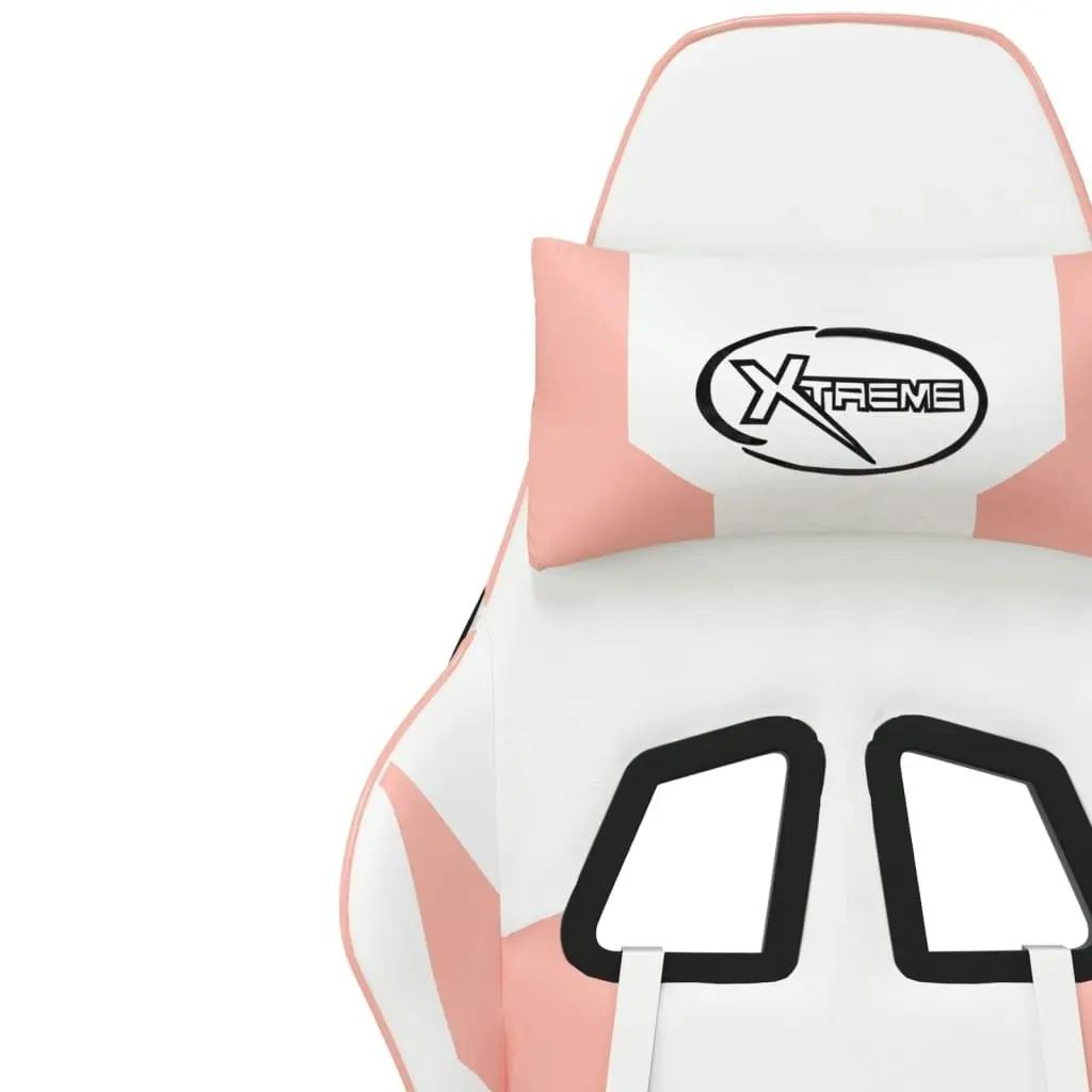 Massage Gaming Chair with Footrest White&Pink Faux Leather 345466