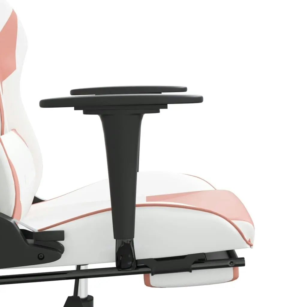 Massage Gaming Chair with Footrest White&Pink Faux Leather 345466