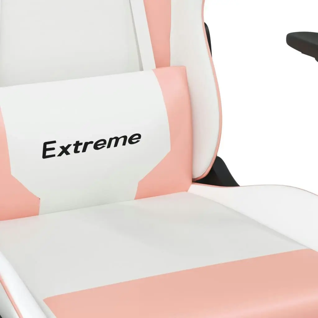 Massage Gaming Chair with Footrest White&Pink Faux Leather 345466