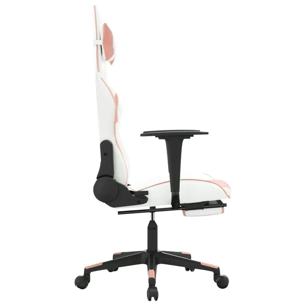 Massage Gaming Chair with Footrest White&Pink Faux Leather 345466