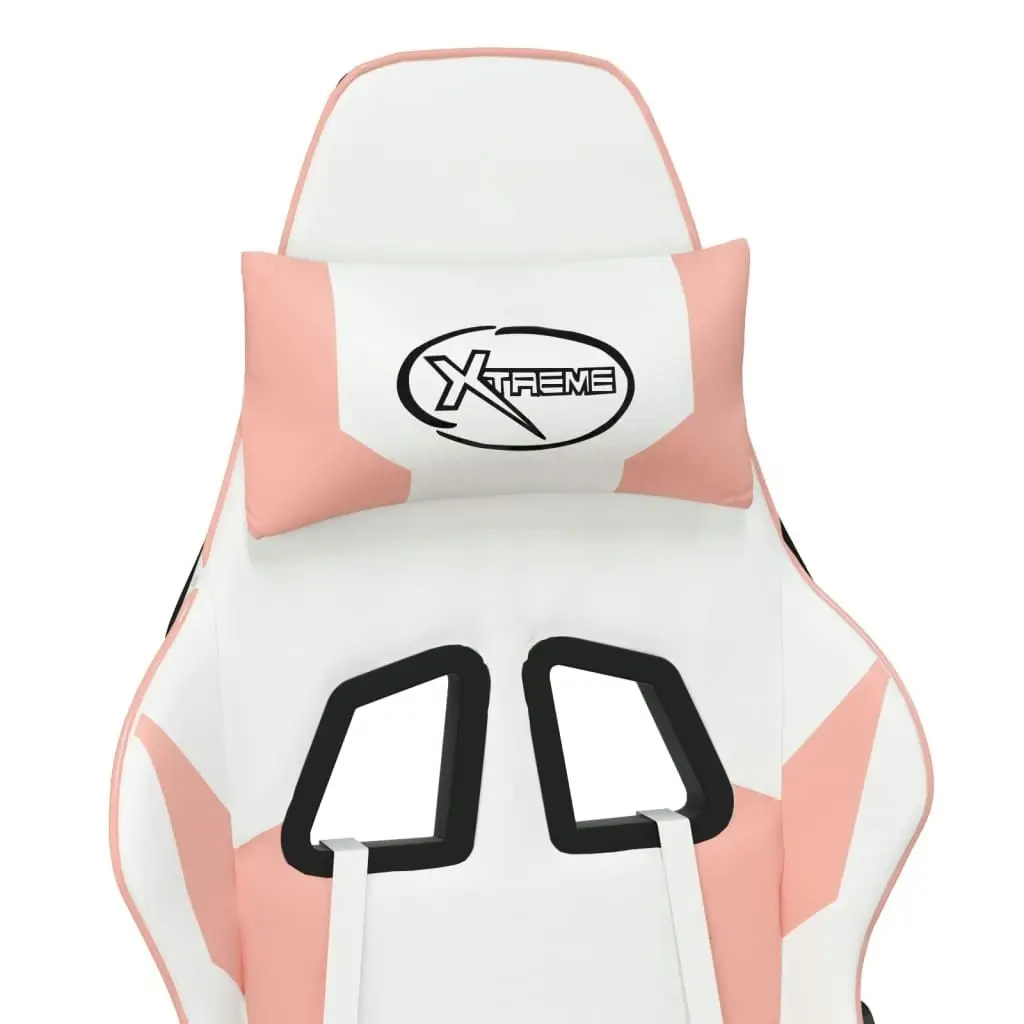 Massage Gaming Chair with Footrest White&Pink Faux Leather 345466