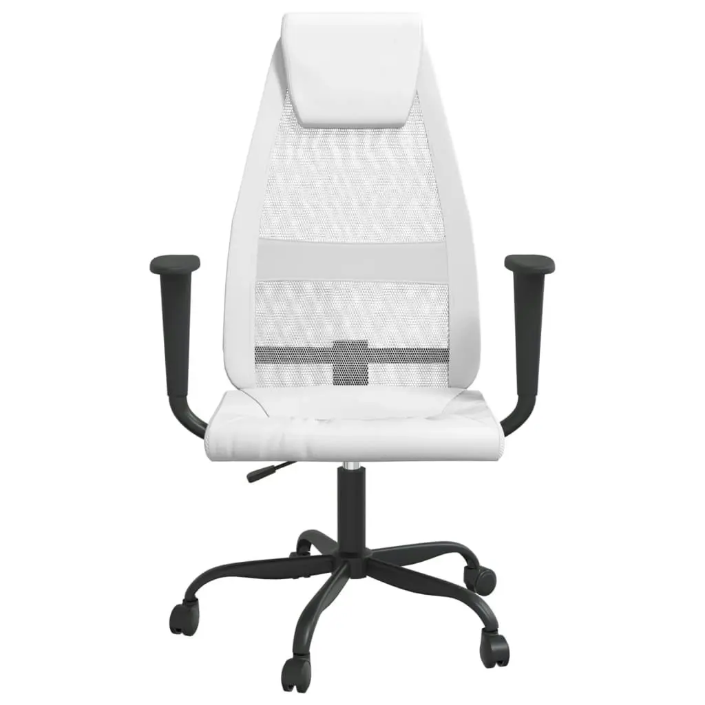 Office Chair Height Adjustable White Mesh Fabric and Faux Leather 353025