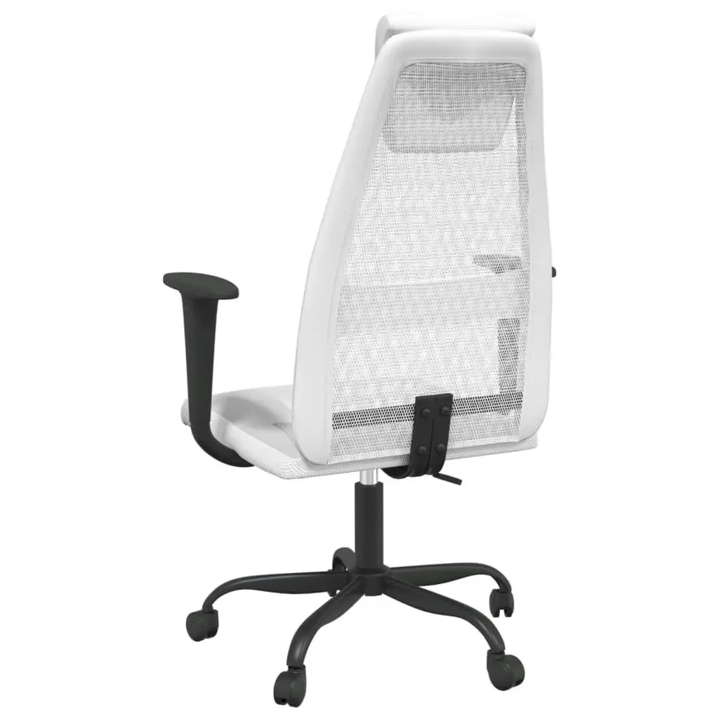 Office Chair Height Adjustable White Mesh Fabric and Faux Leather 353025