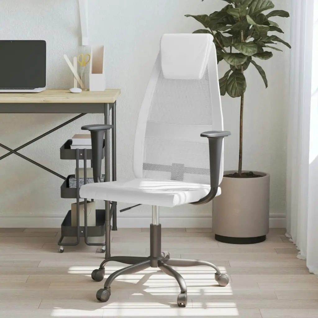 Office Chair Height Adjustable White Mesh Fabric and Faux Leather 353025