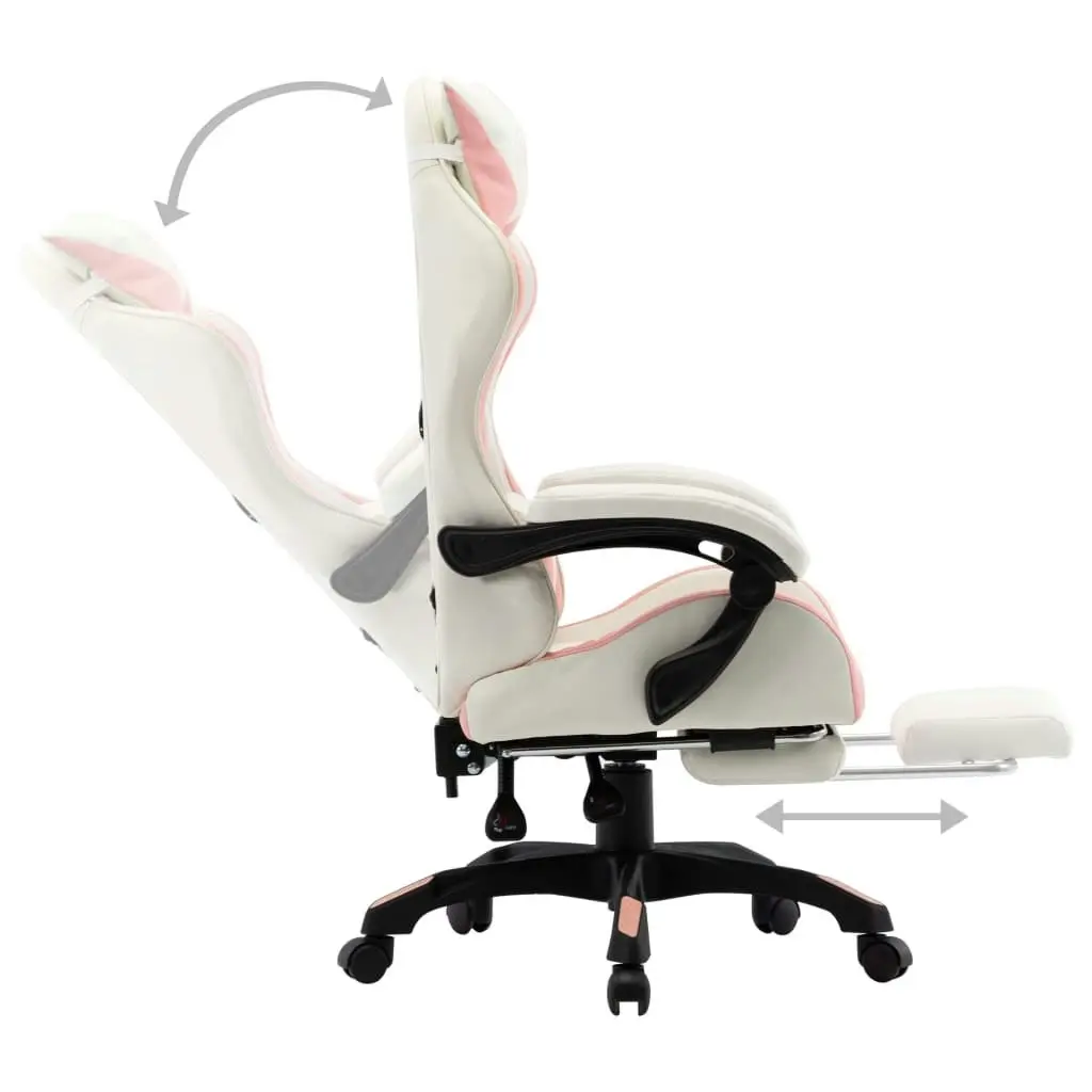 Racing Chair with Footrest Pink and White Faux Leather 287994