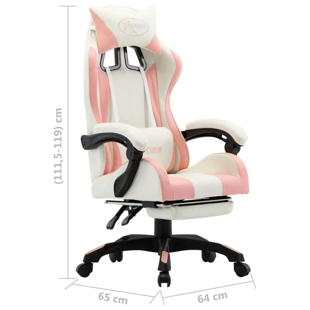 Racing Chair with Footrest Pink and White Faux Leather 287994