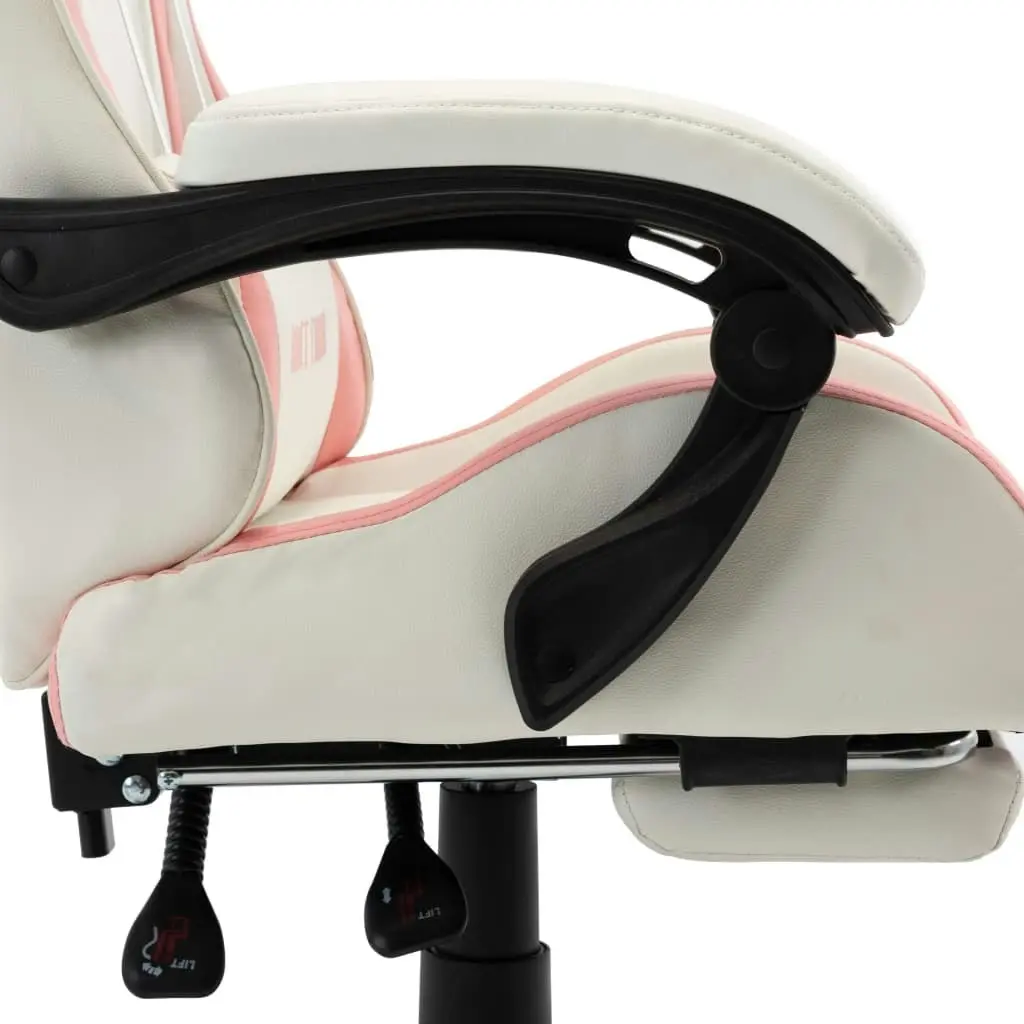 Racing Chair with Footrest Pink and White Faux Leather 287994